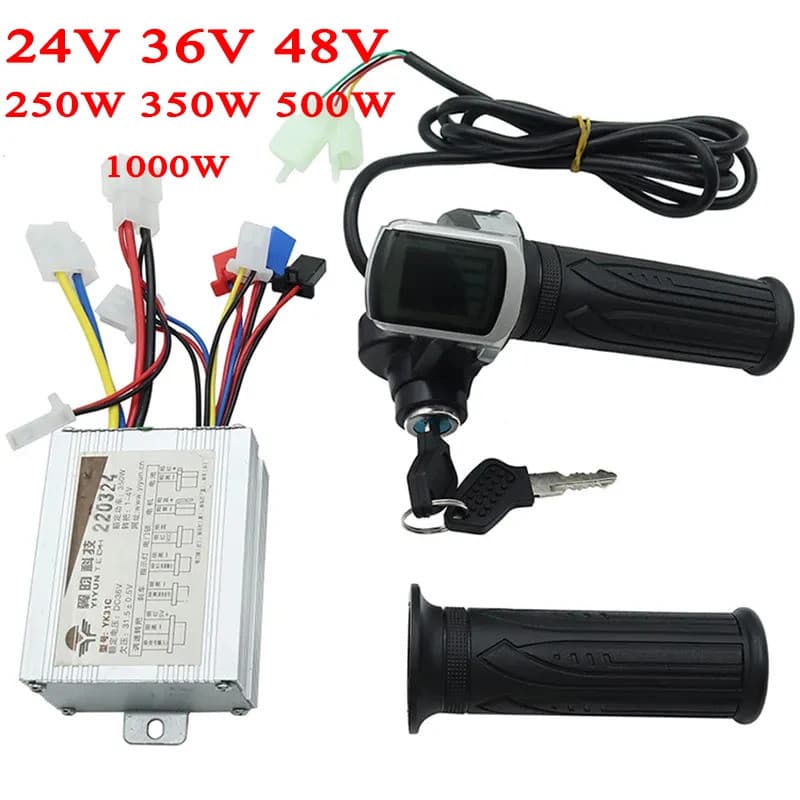 Acessórios para Bicicleta Elétrica, Scooter, Controlador de Motor com Escovas e Acelerador de Punho Rotativo 24V 36V 48V