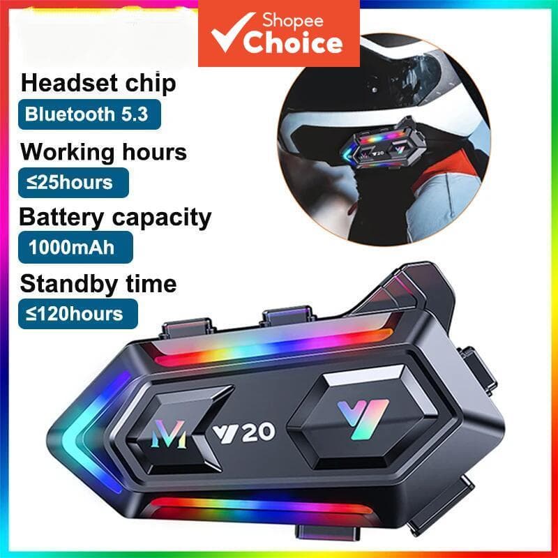 Capacete de Moto Y20 Fone de Ouvido Bluetooth 5.3 Sem Fio Mãos Livres À Prova D'Água Redução de Ruído com Luz RGB