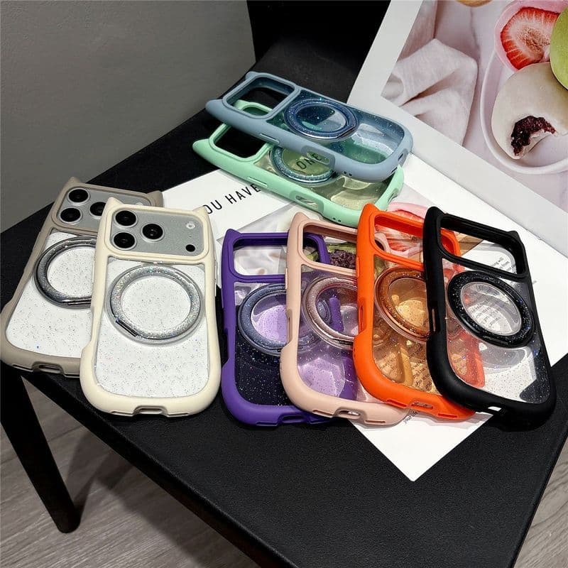 Capa De Telefone Com Suporte Magnético Giratório Orelha De Gato Para iPhone 12/13/14/15/16/17 Pro Max Compatível MagSafe