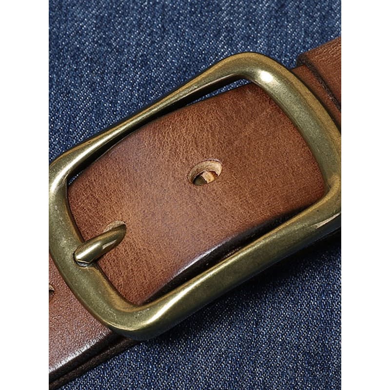 Retro mão-polido All-Match fivela de cobre cinto de couro masculino na moda pino fivela primeira camada de couro meados