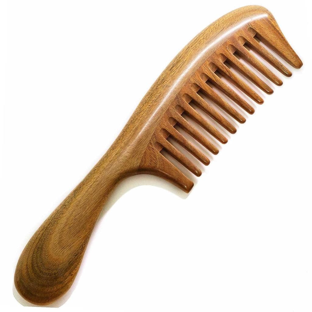 Pente de Madeira para Mulheres, Pente de Dentes Largos para Crescimento de Cabelos Cacheados - Sândalo Verde