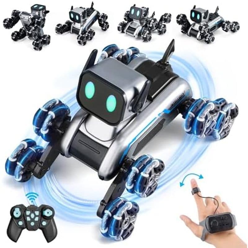 Cão Robô , Carro Acrobático RC Para Crianças E Adultos , Robôs Acrobáticos De Oito Rodas 8WD Com Olhos Música LED , Dete