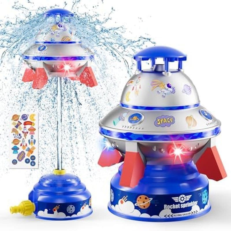 Aspersor De Água Para Crianças , Brinquedo De Foguete Ao Ar Livre UFO Com Luzes & amp ; 360 ° Spin , Lançador Altura Aju
