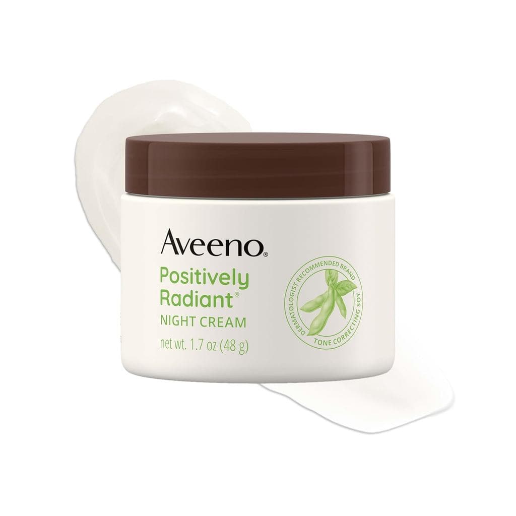 Creme Noturno Aveeno Positively Radiant; Hidratante para Pescoço e Rosto com Soja e Niacinamida para Correção de Tom, Má