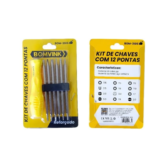 Kit Jogo Chaves Precisão 12 Pontas Torx T5 Ao T15 Philips Celular Manutenção