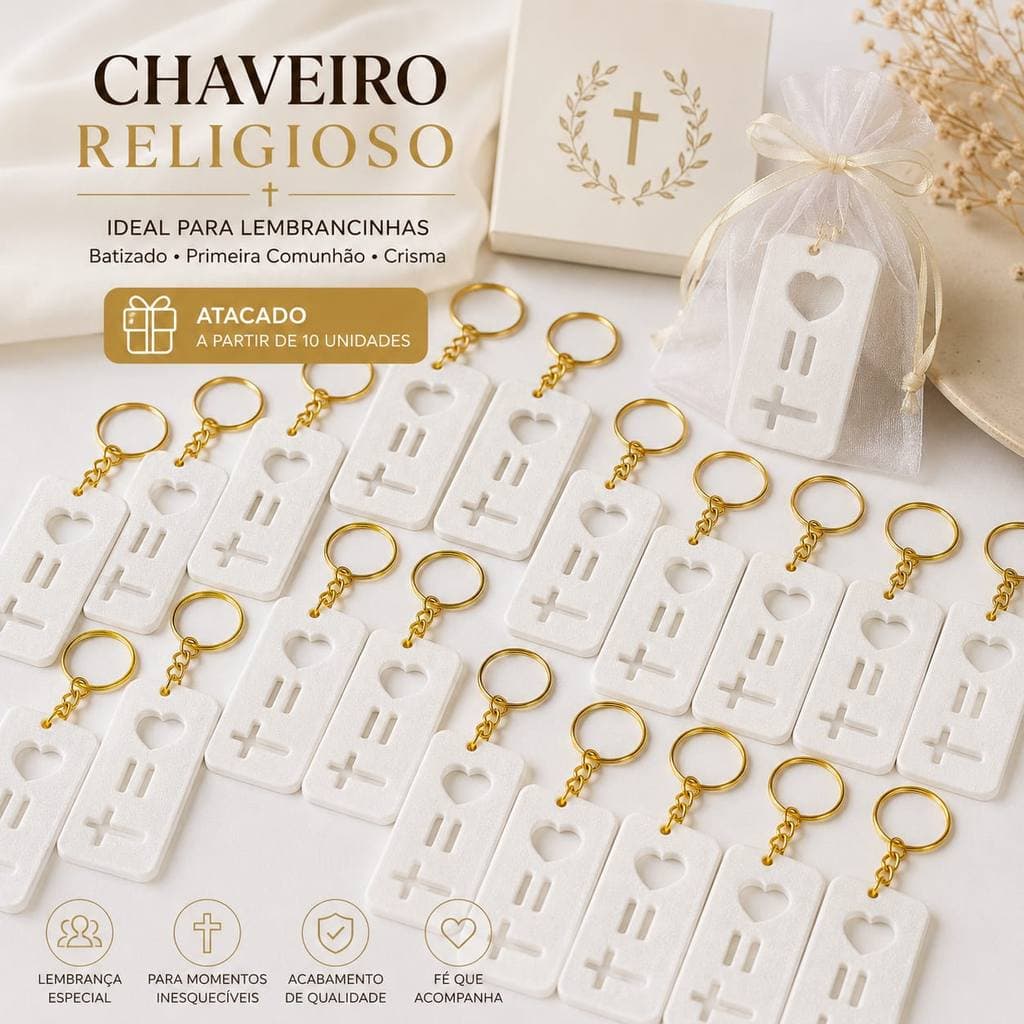 Kit Chaveiro Religioso Cristão Cruz Foi Por Amor – Lembrancinha Igreja Retiro Batizado
