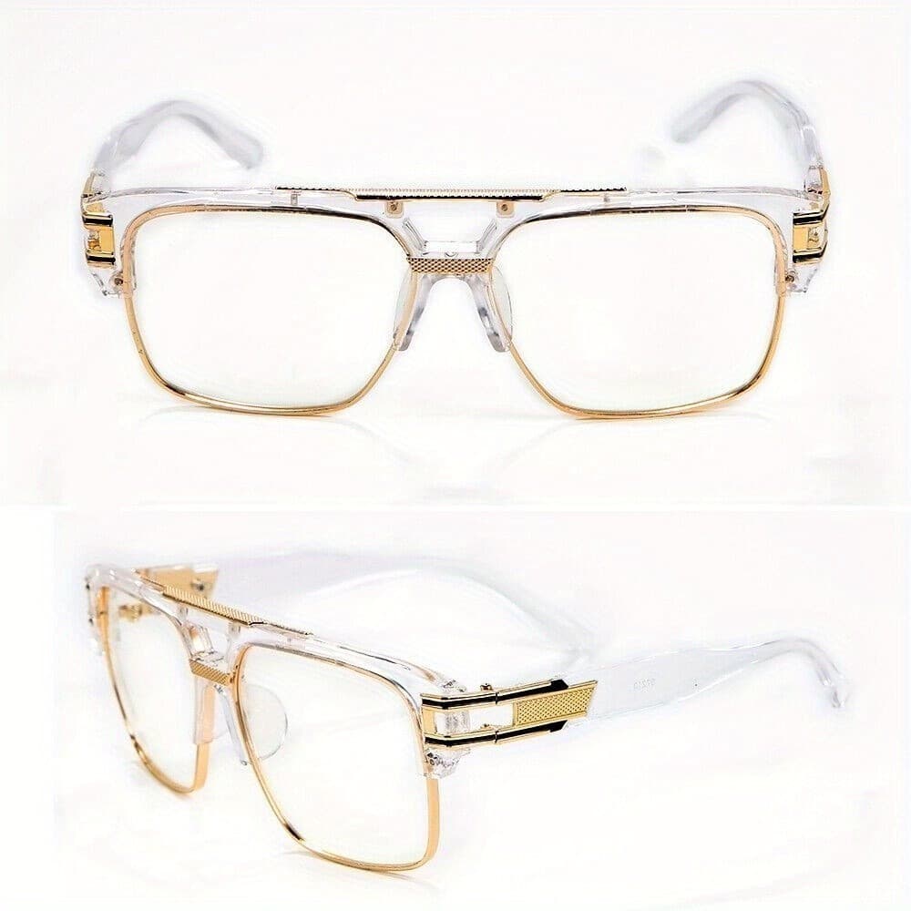 Óculos de Sol Pretos de Designer com Armação de Metal Transparente Modelo Vintage Hip Hop - Para Homens Estilosos - Perf