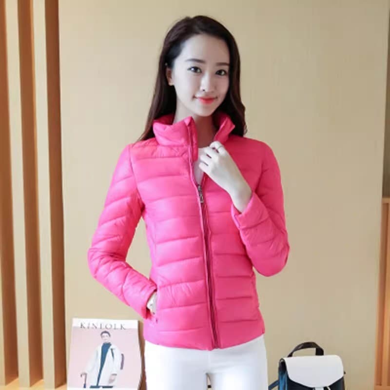 Jaqueta acolchoada Slim fit feminina curta ultraleve fina jaqueta acolchoada de seda pequena jaqueta acolchoada primaver