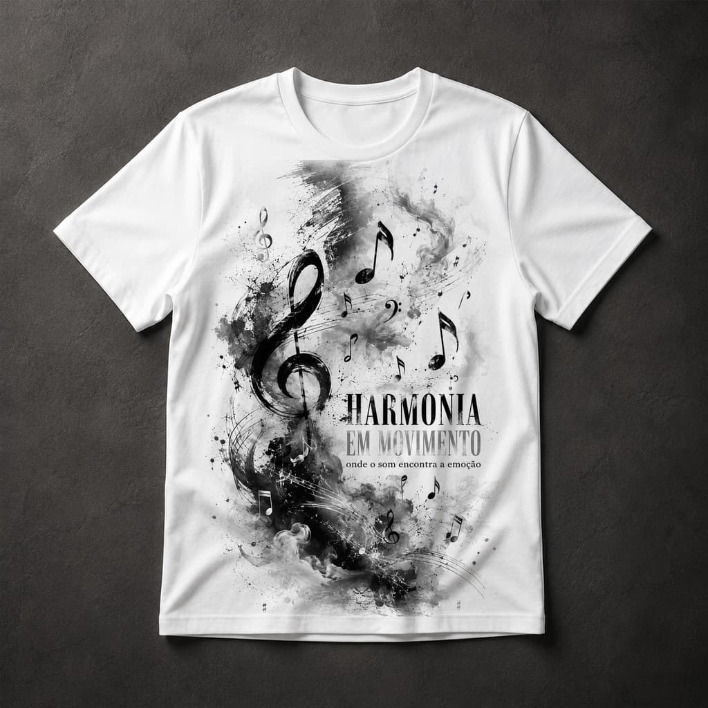 Camiseta Harmonia em Movimento Onde o Som Encontra a Emoção Música Arte