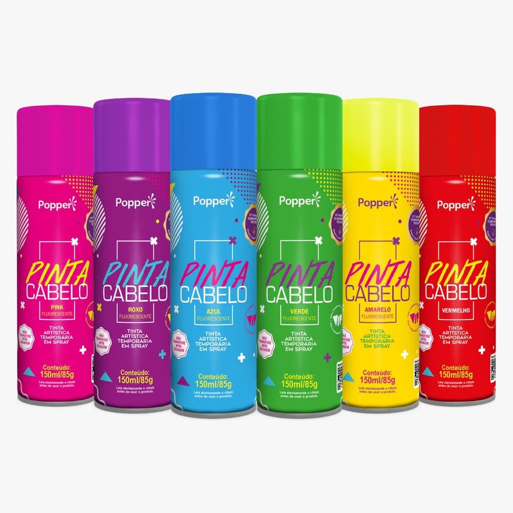 Popper Tinta Pinta Cabelo Temporária Colorida Lavável Ideal para Festa e Carnaval