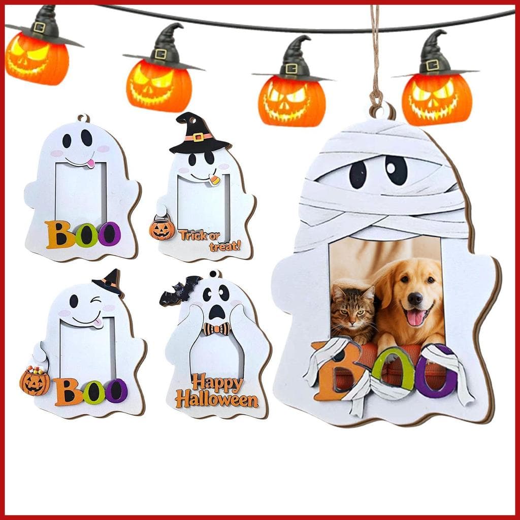 Moldura Fantasma De Halloween , 5 Peças , Madeira , Decoração De Foto Pendurada , Ornamento Para Proprietários De Casa ,