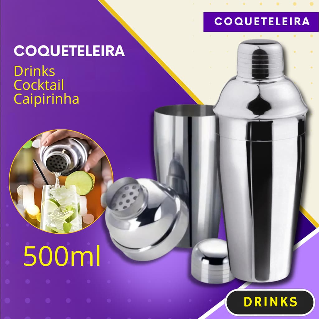 Coqueteleira Inox 500ml Bares Drinks Caipirinha Restaurante Cocktail Mixologista