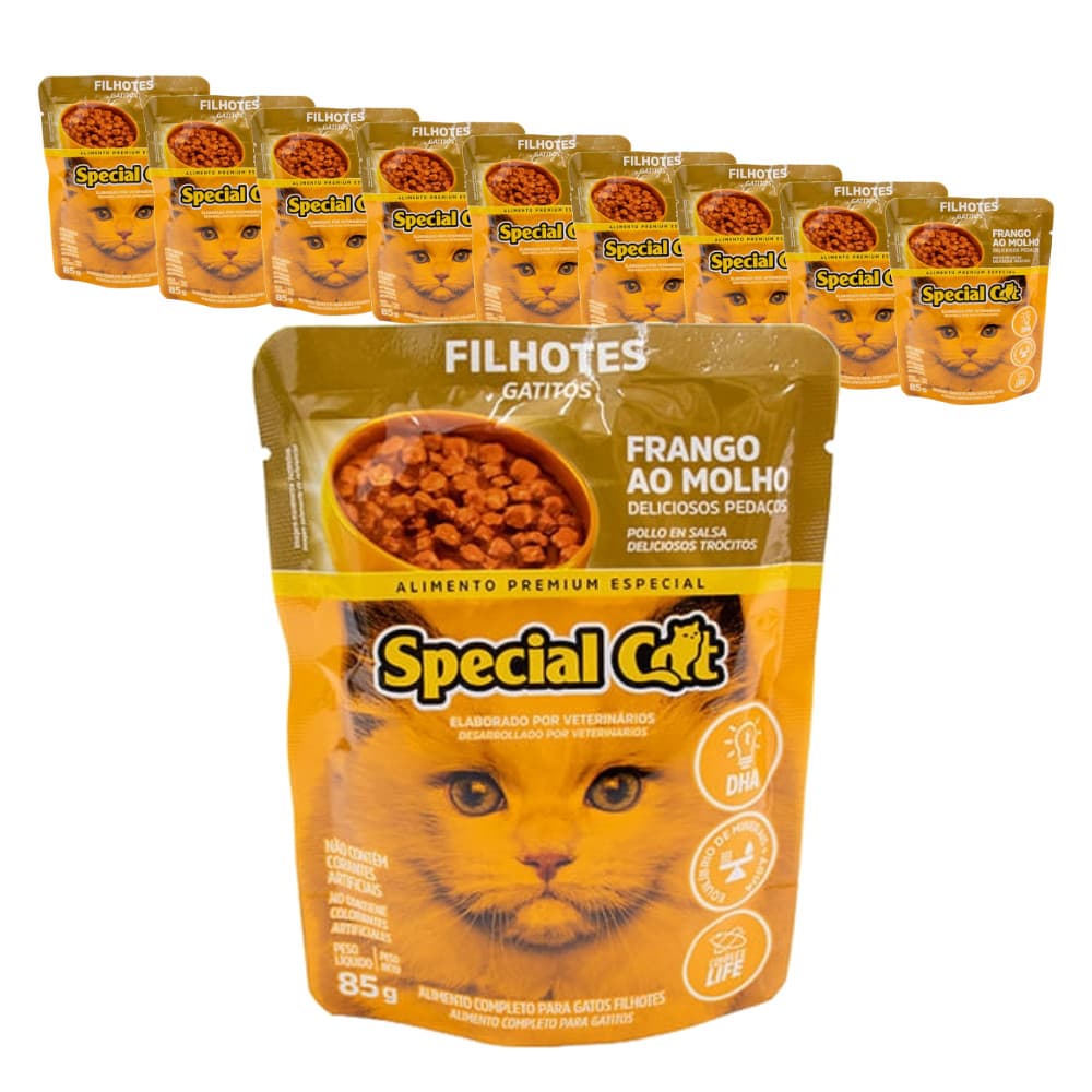 Ração Úmida Premium Special Cat Sachê para Gatos Filhotes sabor Frango 85g - KIT 10 unids.