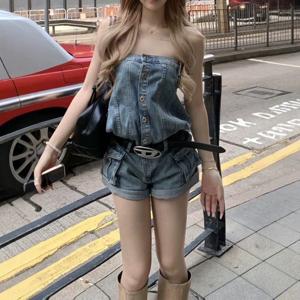 Americano Retro quente menina Design nicho Jeans feminino verão moda All-Match mais magro olhar Shorts de uma peça