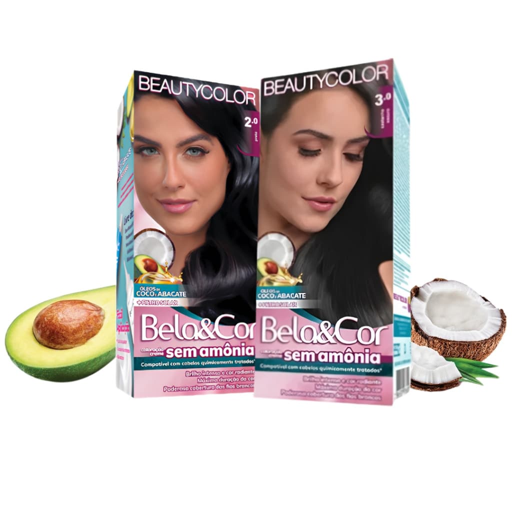 Kit Tonalizante Bela&Cor Beauty Color Sem Amônia - Preto, Castanho e Chocolate