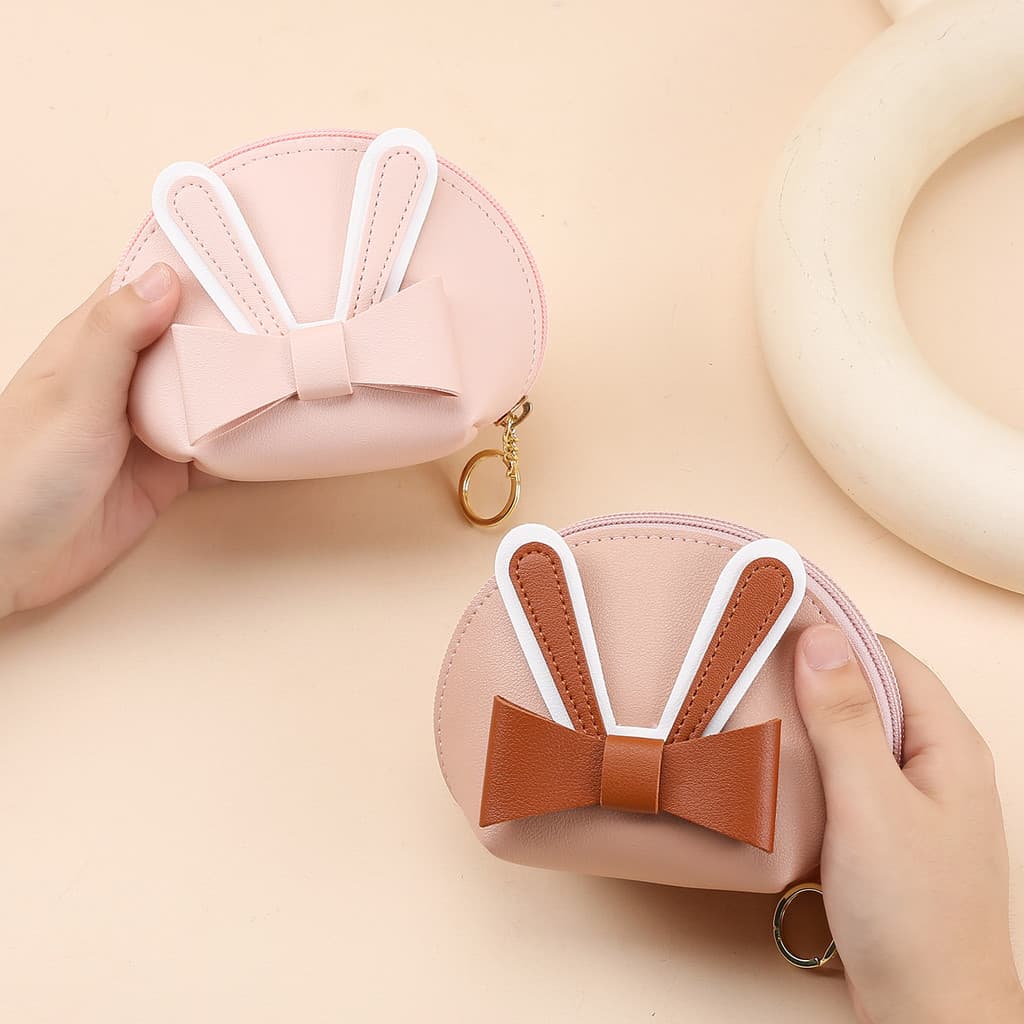 Bowknot PU Couro Mini Carteira Bonito Estudante Bolsa De Armazenamento De Moedas Chaveiro Zíper Pequena Bolsa De Moedas