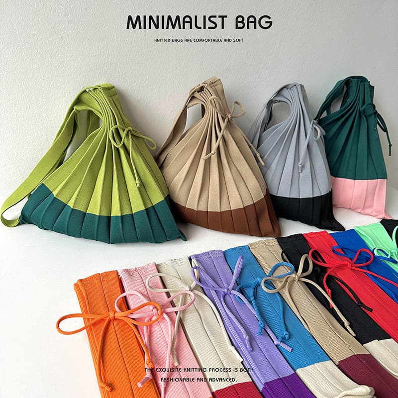 Novo estilo coreia Dongdaemun nicho Design arco-íris saco plissado dobrável feminino bolsa de ombro de malha bolsa