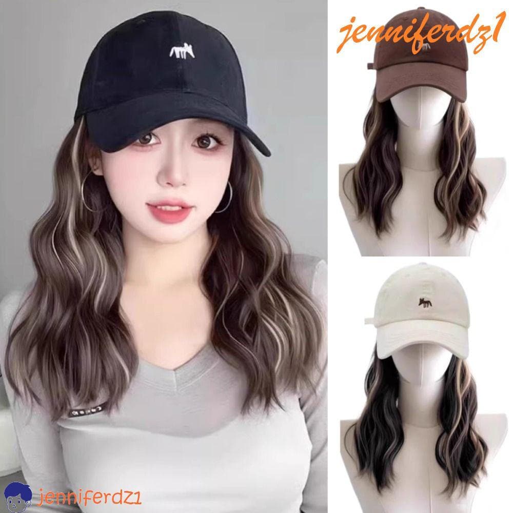 JENNIFERDZ1 Boné De Beisebol Com Peruca , Sol De Uma Peça , Cabelo Longo Ondulado De Água , De Chapéu Ajustável
