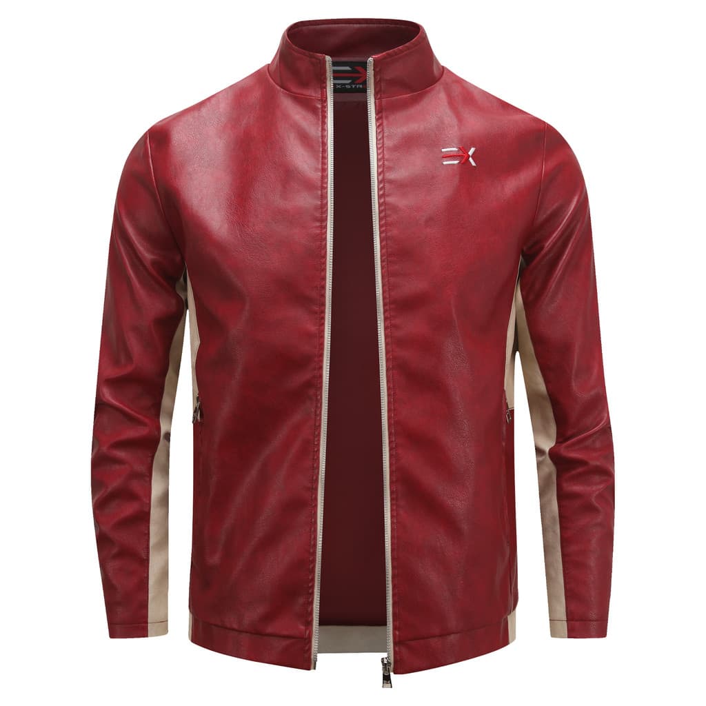 Homens Gola Cor Bloco Jaqueta De Couro Do Plutônio Peito Bordado Logotipo Zip Completo Casual Motocicleta Casaco S-3XL F