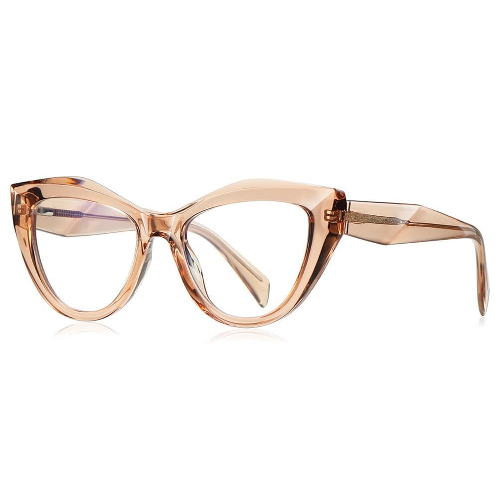 Óculos cat-eye TR90, lentes transparentes, proteção contra luz azul, modelo feminino, armação grande irregular de fibra