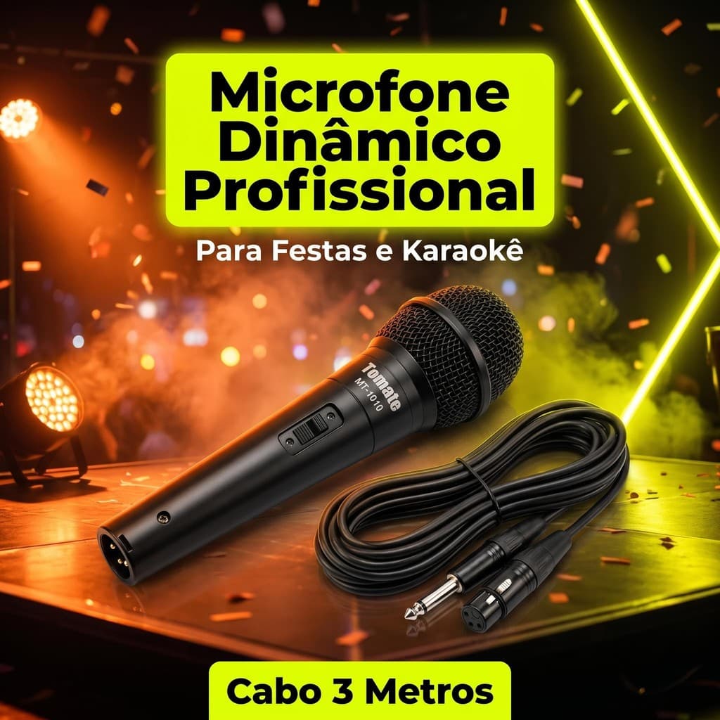 Microfone Dinâmico Profissional Apresentação Com Cabo 3m