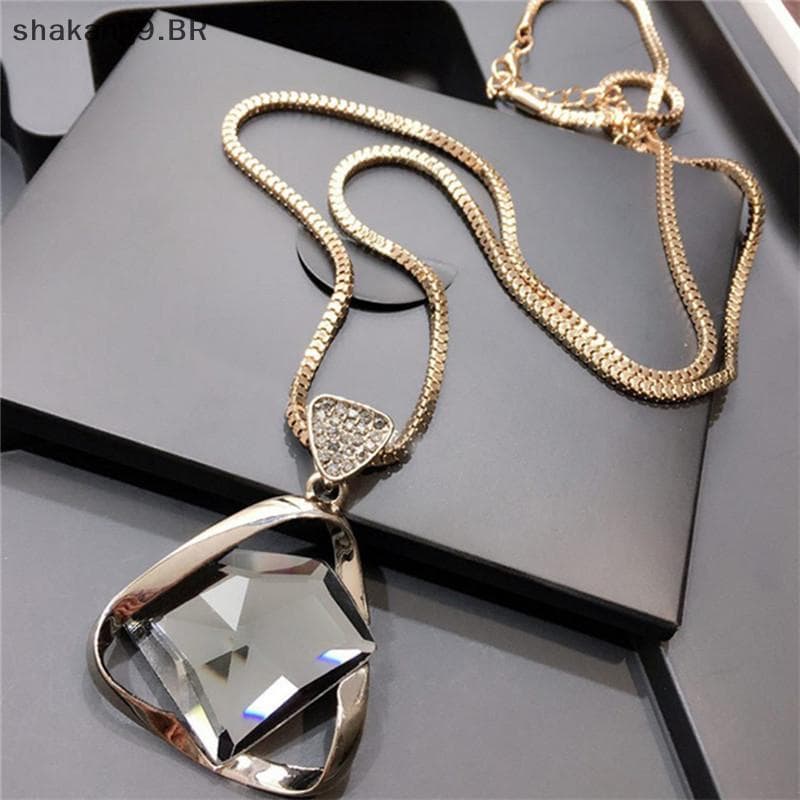 Sha Geometria Cristal Strass Pingente Colar Suéter De Corrente Longa Joias BR