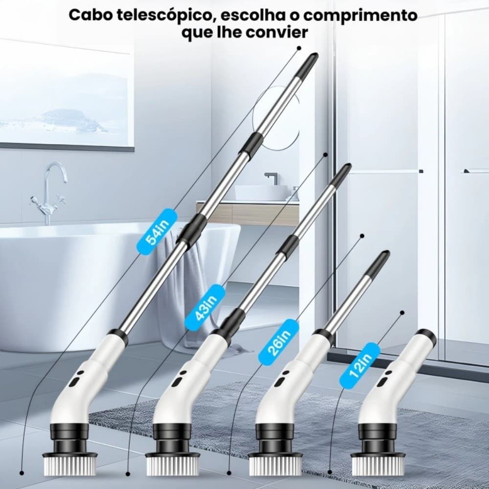 Escova Elétrica Rotativa Recarregável com Haste Extensível para Banheiro Cozinha Janelas