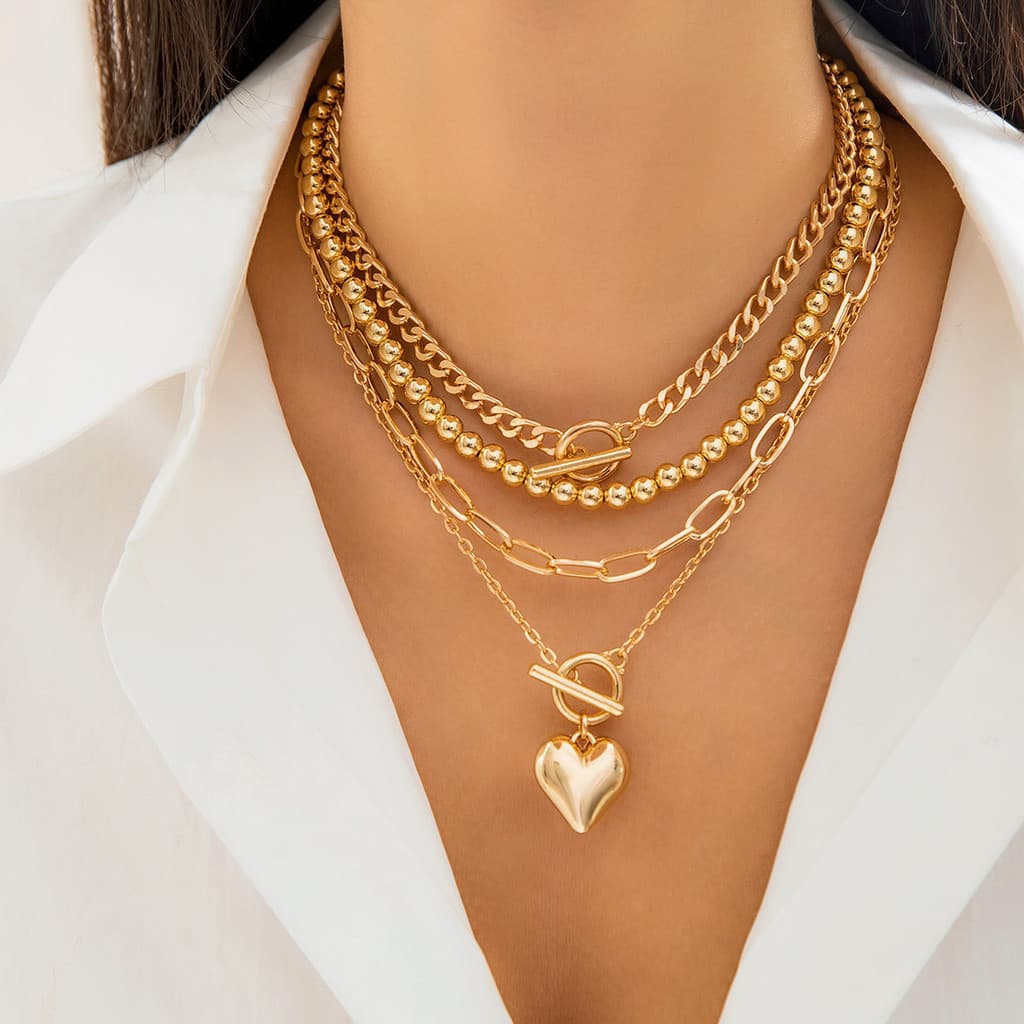 Conjunto de 4 Colares Choker Dourados em Camadas para Mulheres, Corrente de Moedas Retrô Delicada com Fecho Toggle V798
