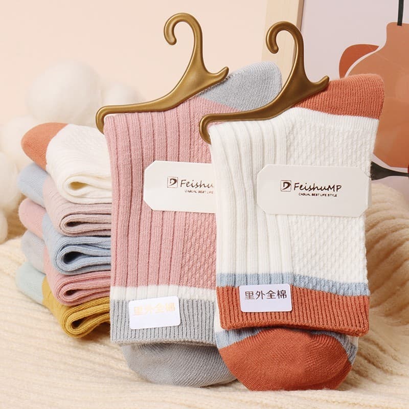 Meias femininas primavera inverno engrossado quente meados de comprimento meias femininas estilo Preppy simples cor clar