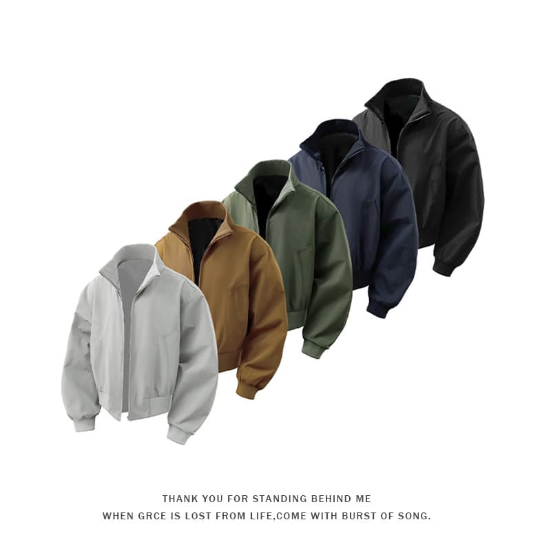 2026 Outono Bomber Americano Retro Solto Tamanho Grande Jaqueta Casual Jaqueta Masculina Cor Sólida Gola Jaqueta Bomber