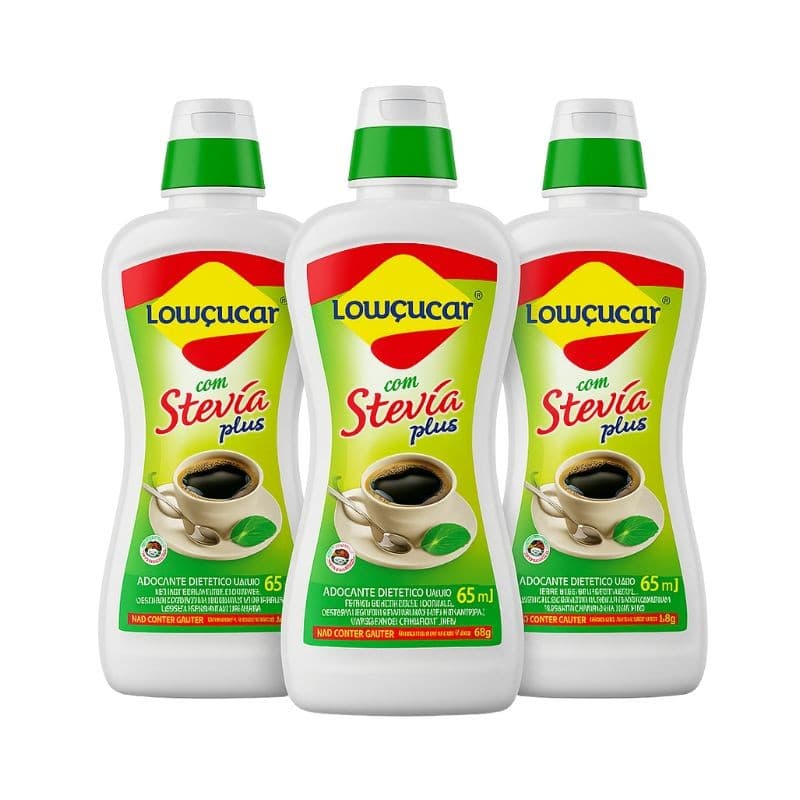 Kit Com 3 Adoçante Lowçucar Plus Com Stevia Liquido 65ml