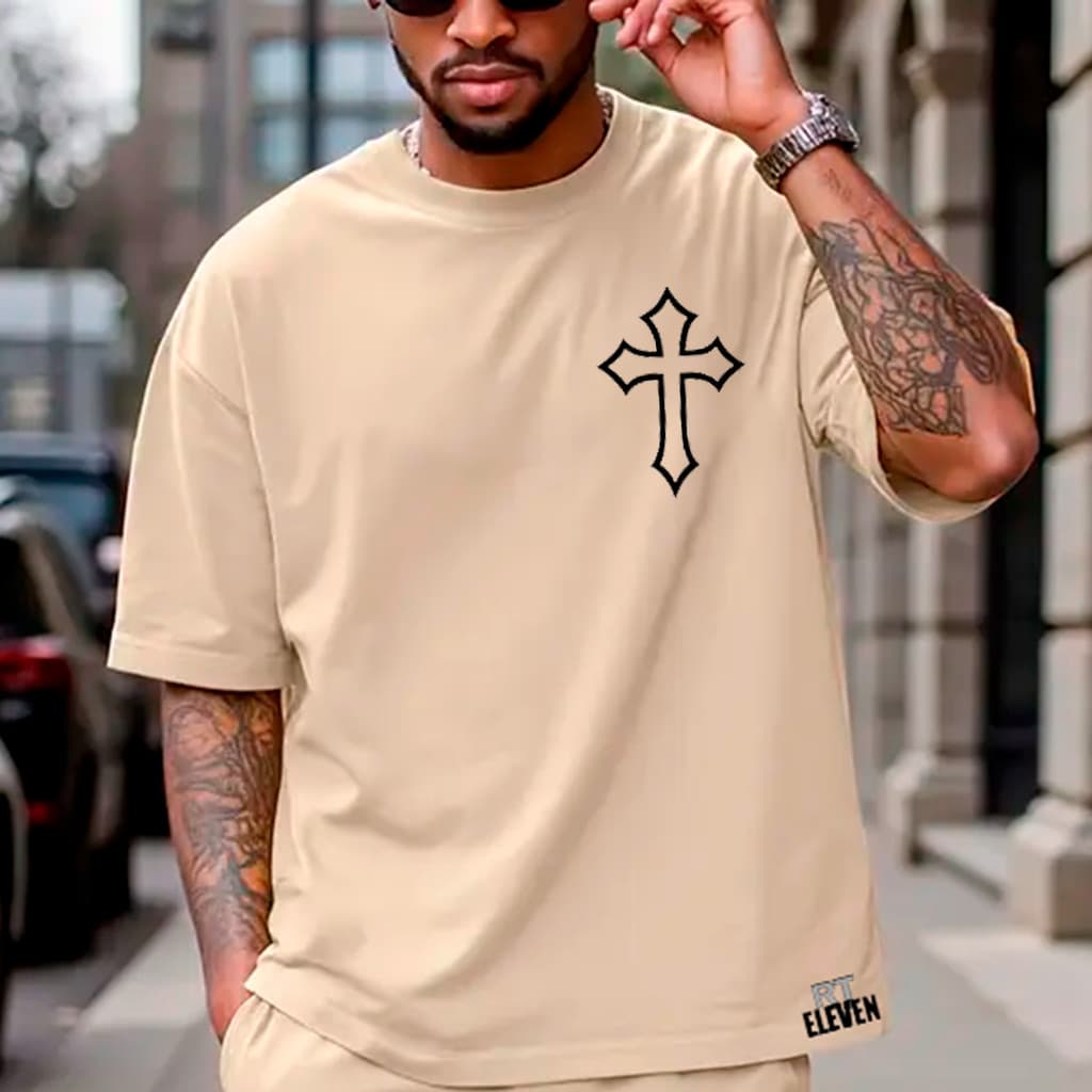 Camiseta Oversized Cruz Camisa malha 100% algodão  Academia Treino Streetwear Larga  Algodão