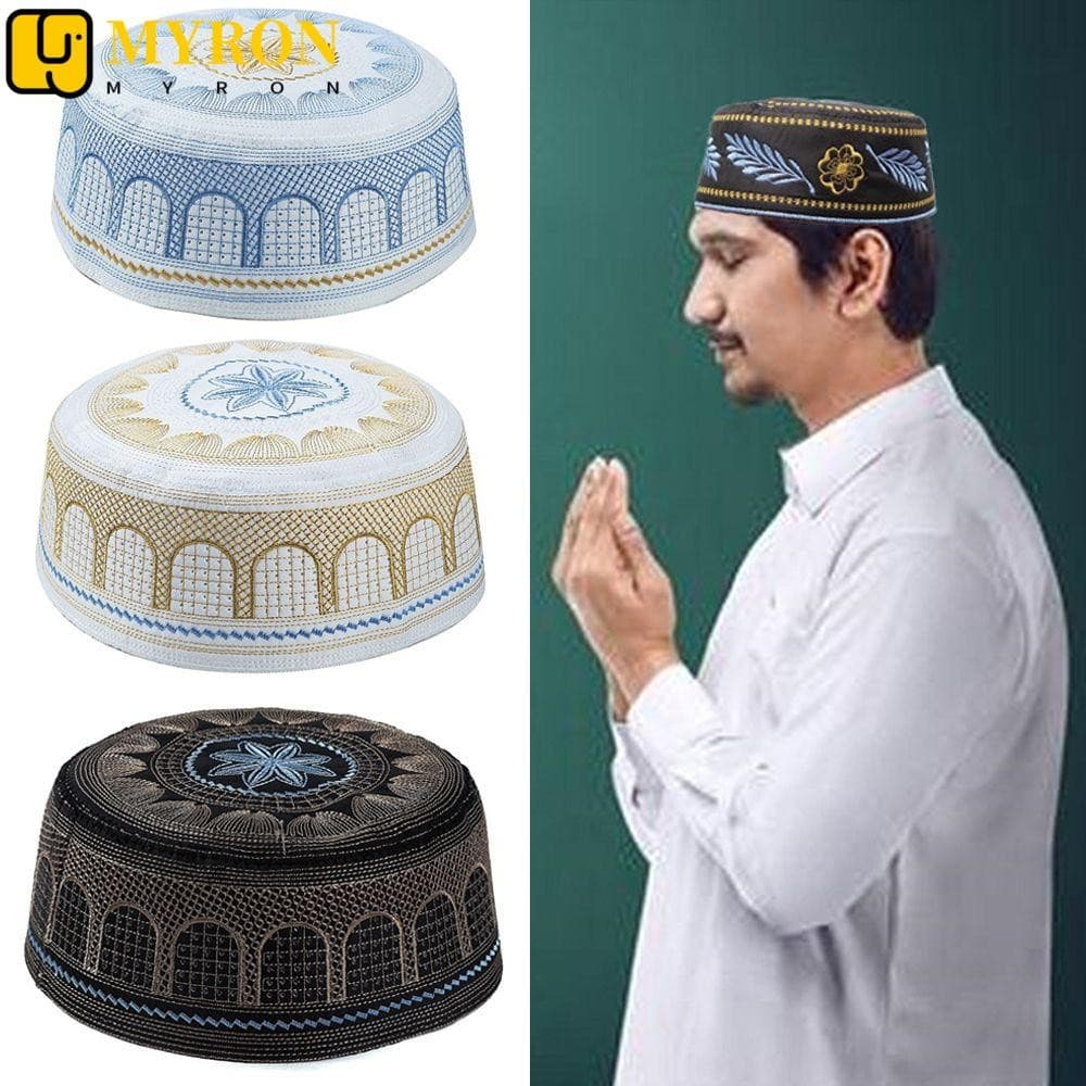 MYRON1 Chapéu Muçulmano Masculino Algodão De Oração Árabe Saudita