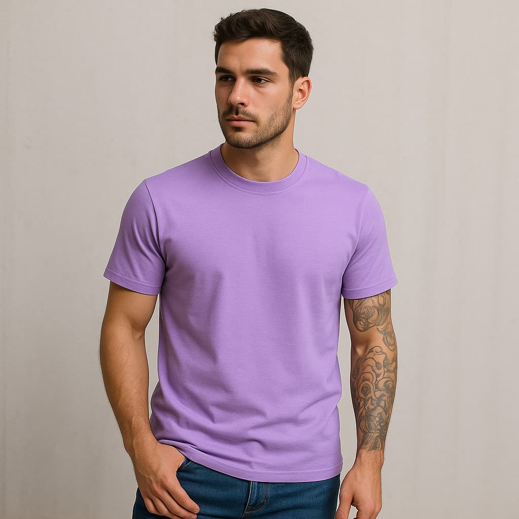 Camiseta Básica Lisa Premium Lilas Confortavel Não Amassa Masculina Gola Redonda Leve Estilosa