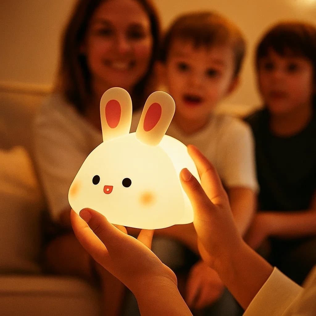Luminária Coelhinho LED Abajur Quarto Luz Noturna Decorativa Silicone Criança Lanterna Clarear