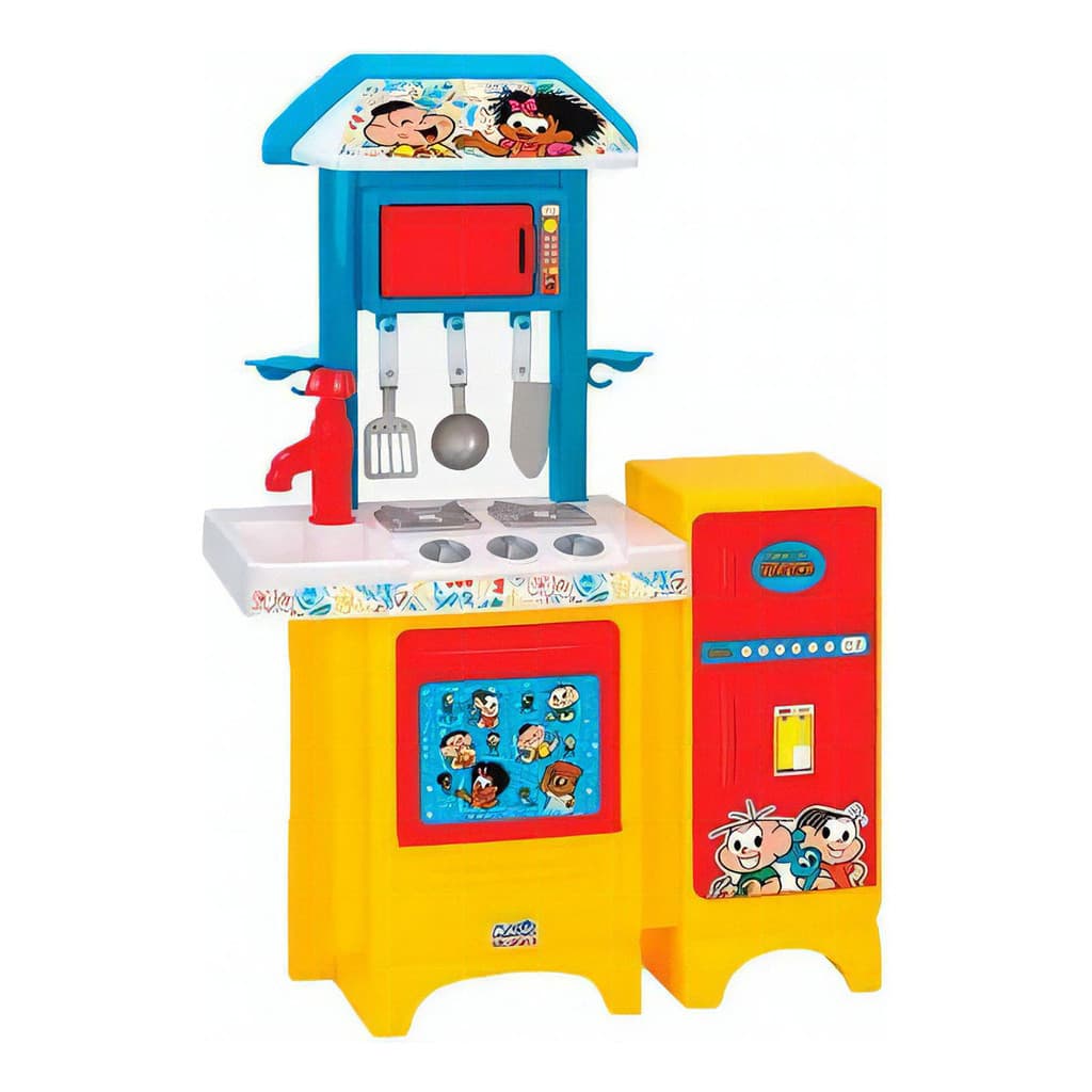 Cozinha Infantil Brinquedo Fogão Geladeira Turma Da Mônica Cor Amarelo com Azul