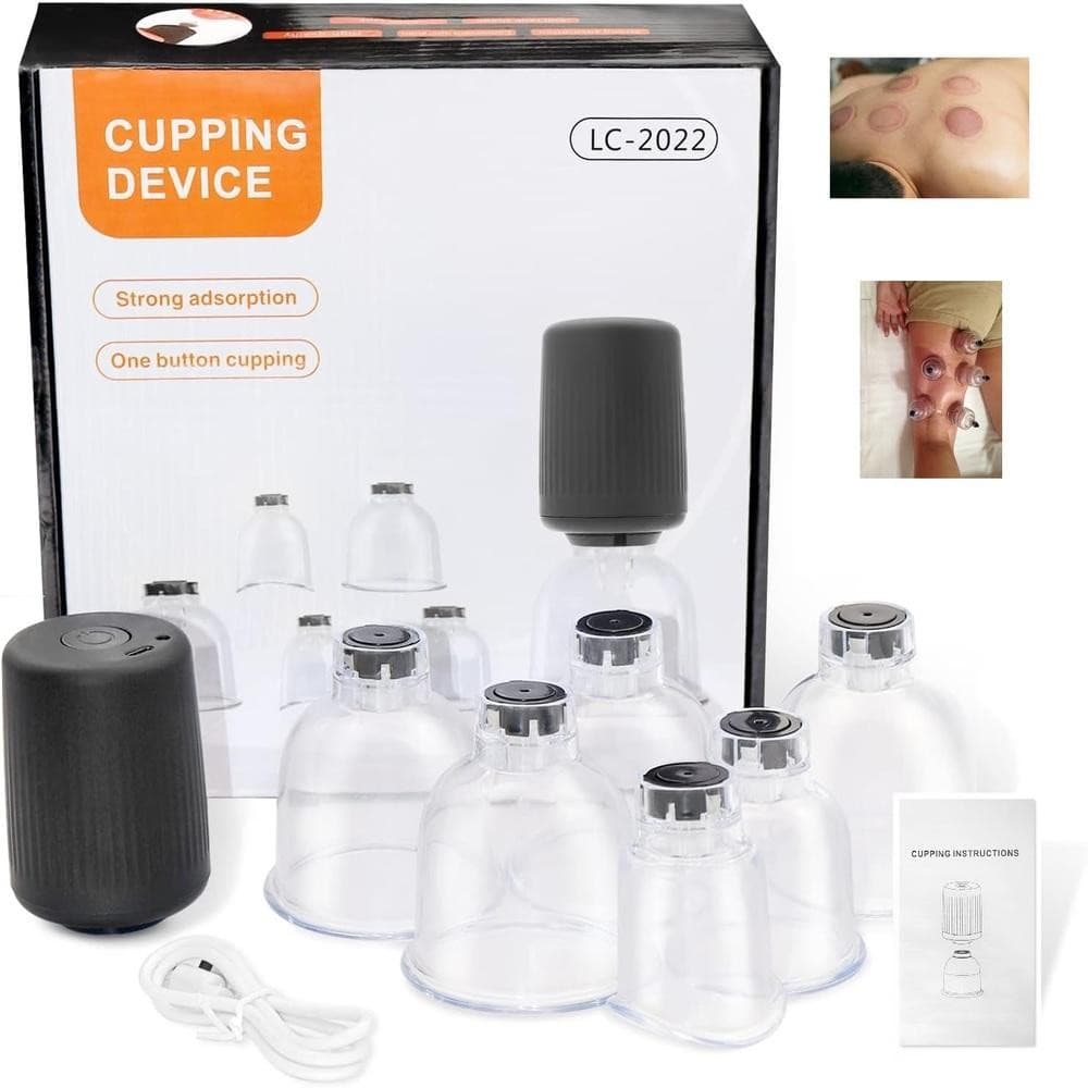 VENTOSATERAPIA ELETRICA KIT 6 VENTOSAS COPOS MASSAGEADOR MASSOTERAPIA RECARREGAVEL ACUMPUTURA