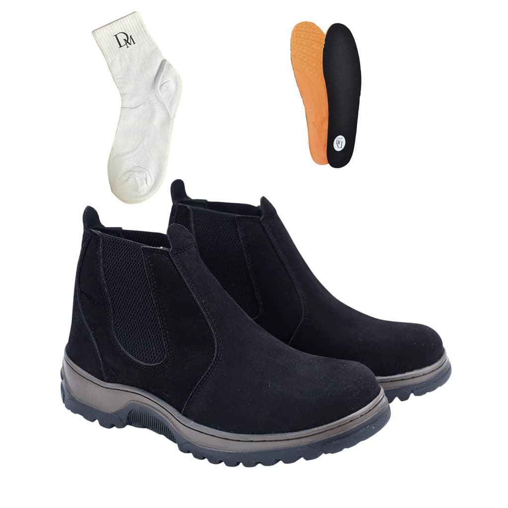 Bota Botina Coturno Masculino Em Couro Camurça Ecológico  + Palmilha em Gel e meia Envio Imediato