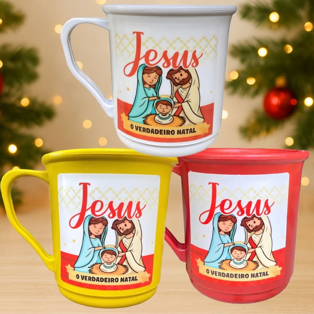 Lembrancinha natalina 20 canecas jesus presépio colorida decoração mesa cesta presente mimo revenda