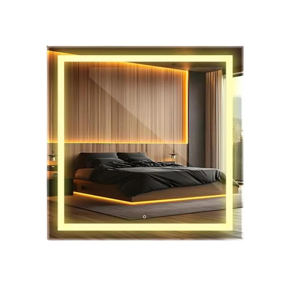 Espelho Touch Quadrado Jateado 90x90 Led Amarelo a Pilha
