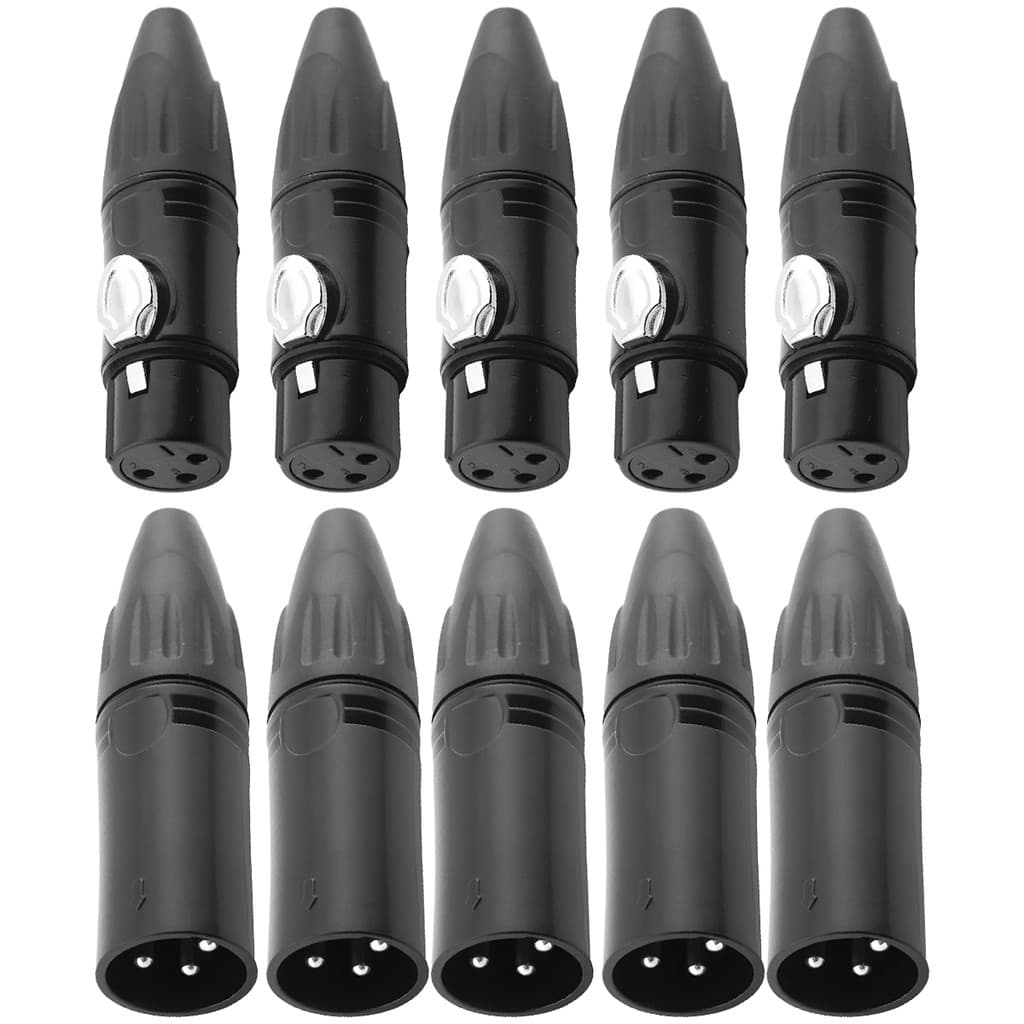 Kit 05 Conector XLR Fêmea e Macho Profissional 3 Pinos Para Microfone E Mesa De Som