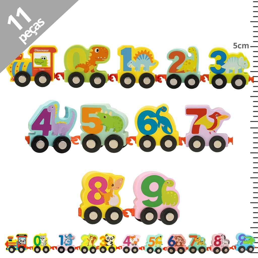 Brinquedo Educativo Trem Numerico Animais Ou Dino Madeira Infantil