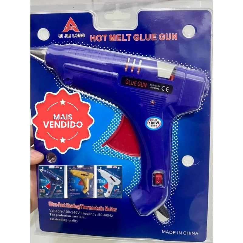 Pistola Cola Quente Silicone Profissional 100W Bico Grosso 11mm 12mm Botão Liga Desliga