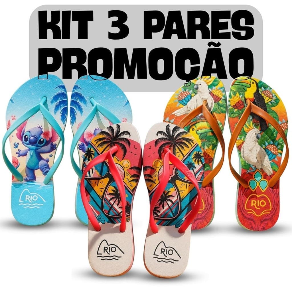 Kit 3 Pares Chinelo Feminino Anatômico e Antiderrapante - Estilo e Conforto