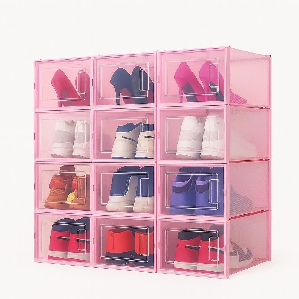 Kit Conjunto 6 Caixas Transparentes Modular Armazenamento e Organização de Calçados - Rosa