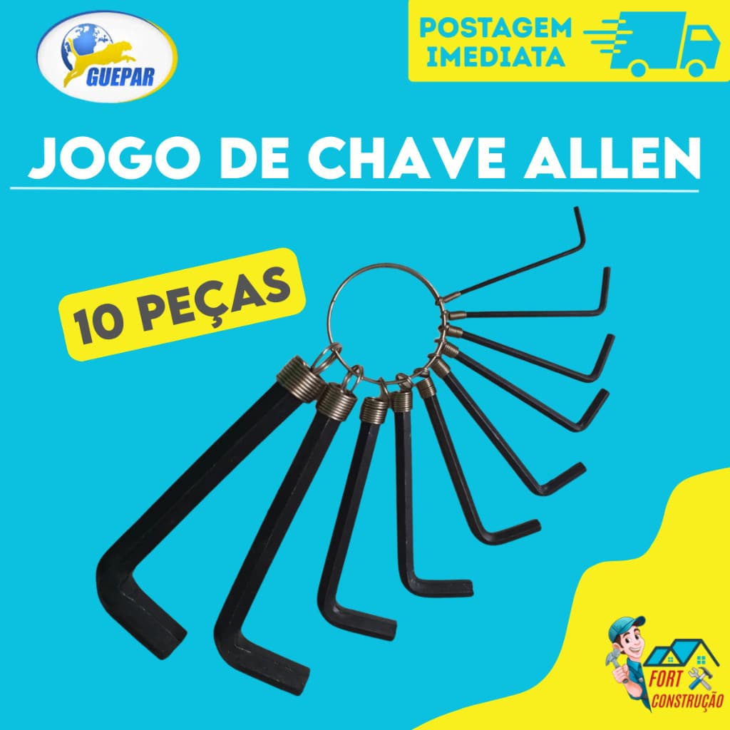 Jogo Chave Allen 10 Peças  1,5 A 10mm Kit  chaves allen  c/ chaveiro p/  bicicleta bike profissional