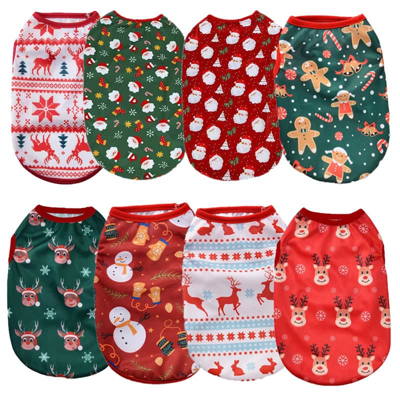 Roupas De Ano Novo Para Animais De Estimação Gato De Natal Cães Linda Camisa Sem Mangas Com Padrão De Desenho Animado