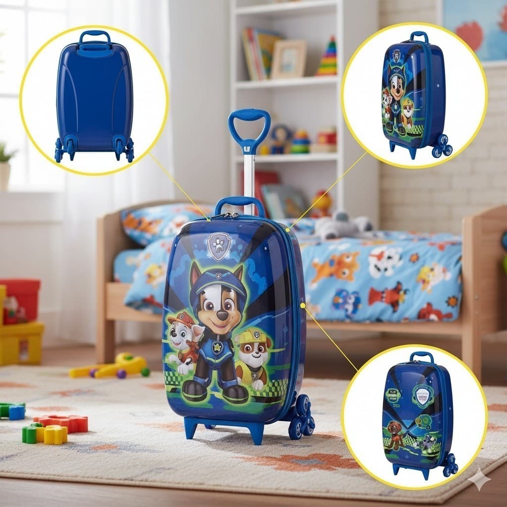 Mala infantil patrulha canina 3D rodinhas azul viagem kids menino pratica resistente