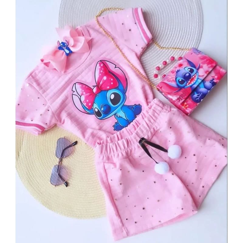 Conjunto stitch shorts e blusa TAM 2 ao 14