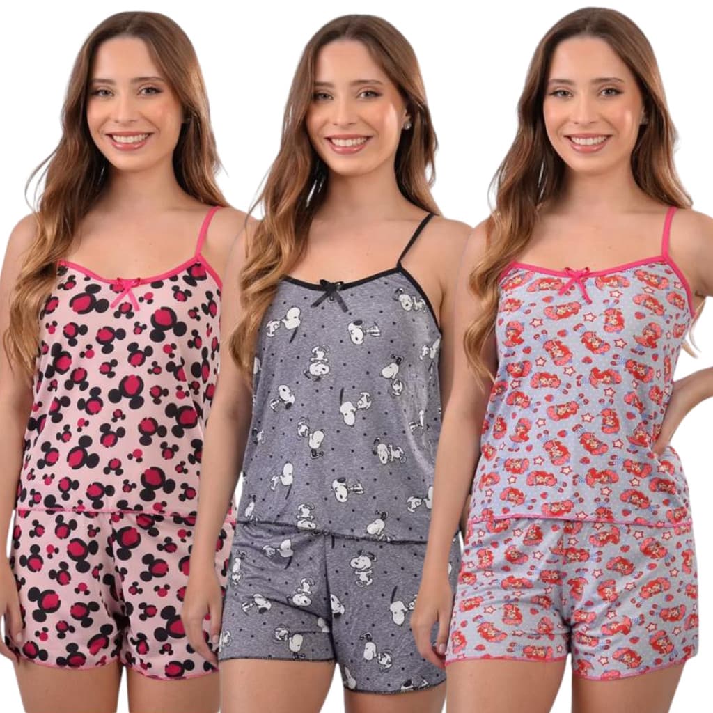 Conjunto Pijama Baby Dool Short Doll Mulher Dormir Conforto Microfibra Alcinha Sem Bojo Estampado Delicado